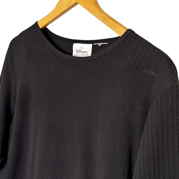 Worthington Sport Black Ribbed Knit Top Plus Size 2X Short Sleeve Basic Shirt - Picture 2 of 6